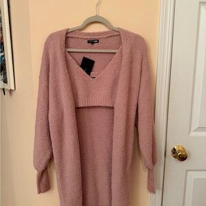 Fashion Nova Pink Cardigan Sweater Set Cozy Knit 3 piece set